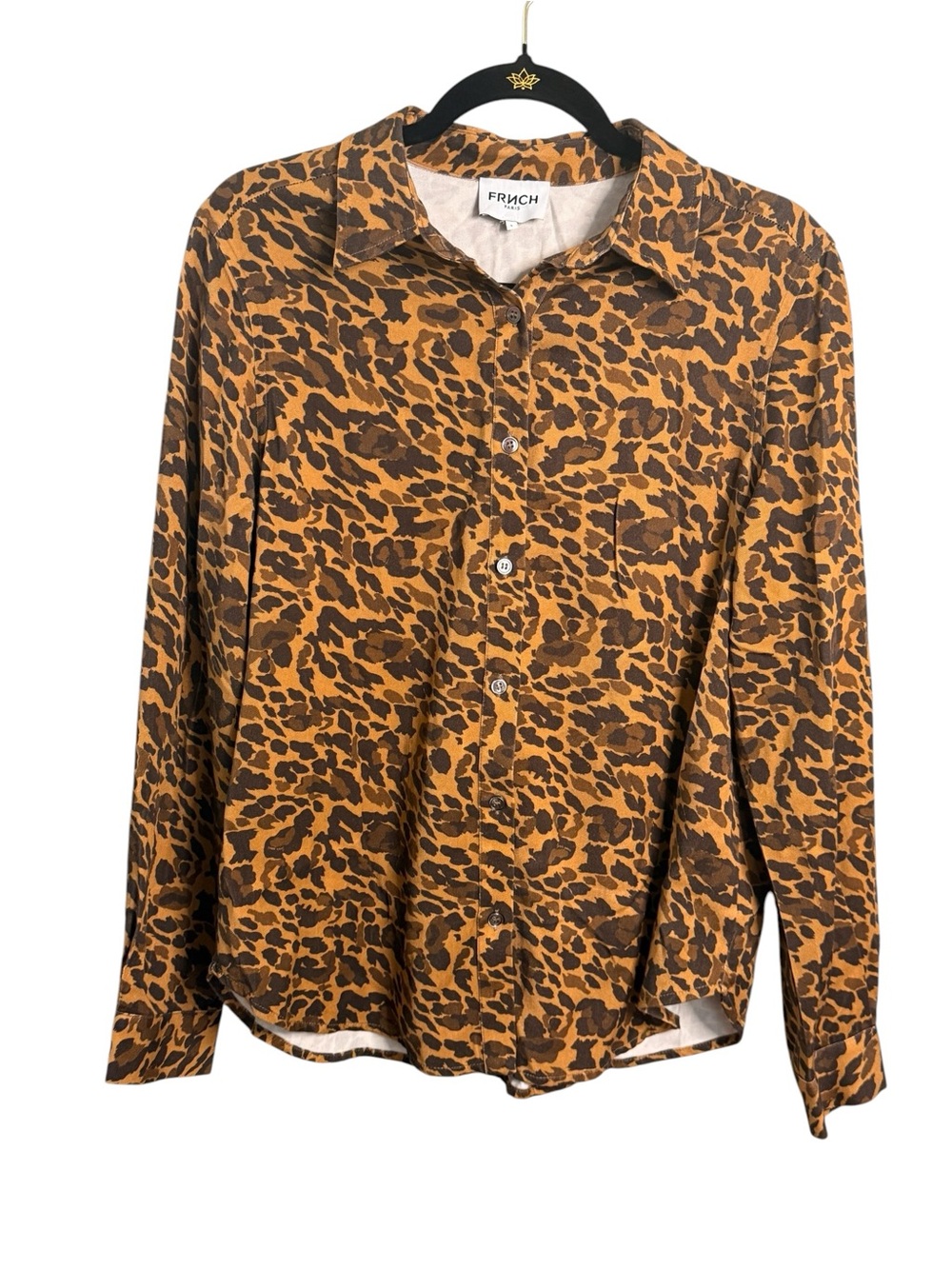 FRNCH Paris Leopard Print Button-Front Shirt in Rust & Brown